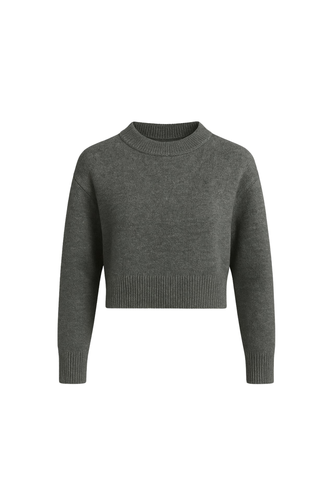 Crew Neck Crop Anthracite Knit Sweater