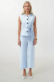 Belted Woven Blue Vest