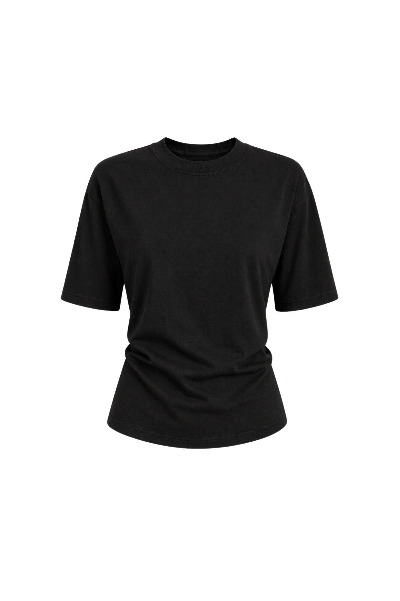 Waist Ruched Basic Black T-Shirt