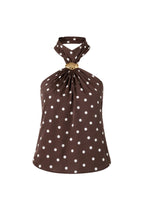Neck Tie Accessory Detail Brown Polka Dot Blouse