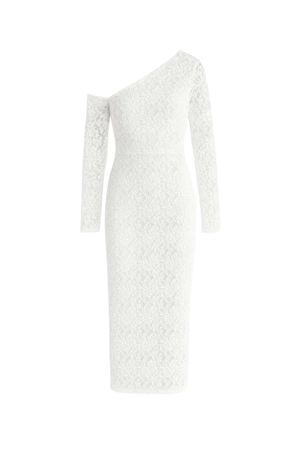 One-Shoulder Sleeve Accessory Detail Maxi White Guipure Dress