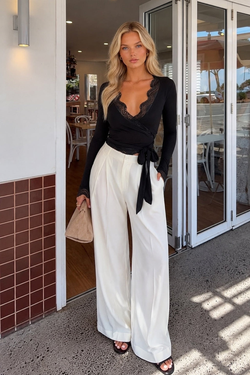 Wrap Tie Lace Black Blouse