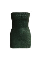 Sequined Green Straplez Mini Dress