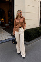Tie Detail Satin Dark Beige Shirt