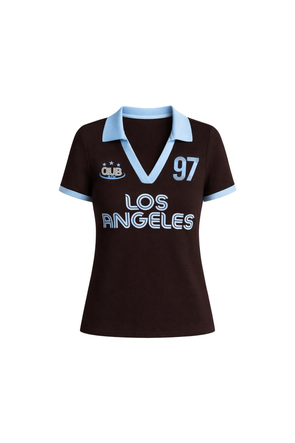 Polo Collar Double Color Printed Brown Crop T-Shirt