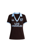 Polo Collar Double Color Printed Brown Crop T-Shirt