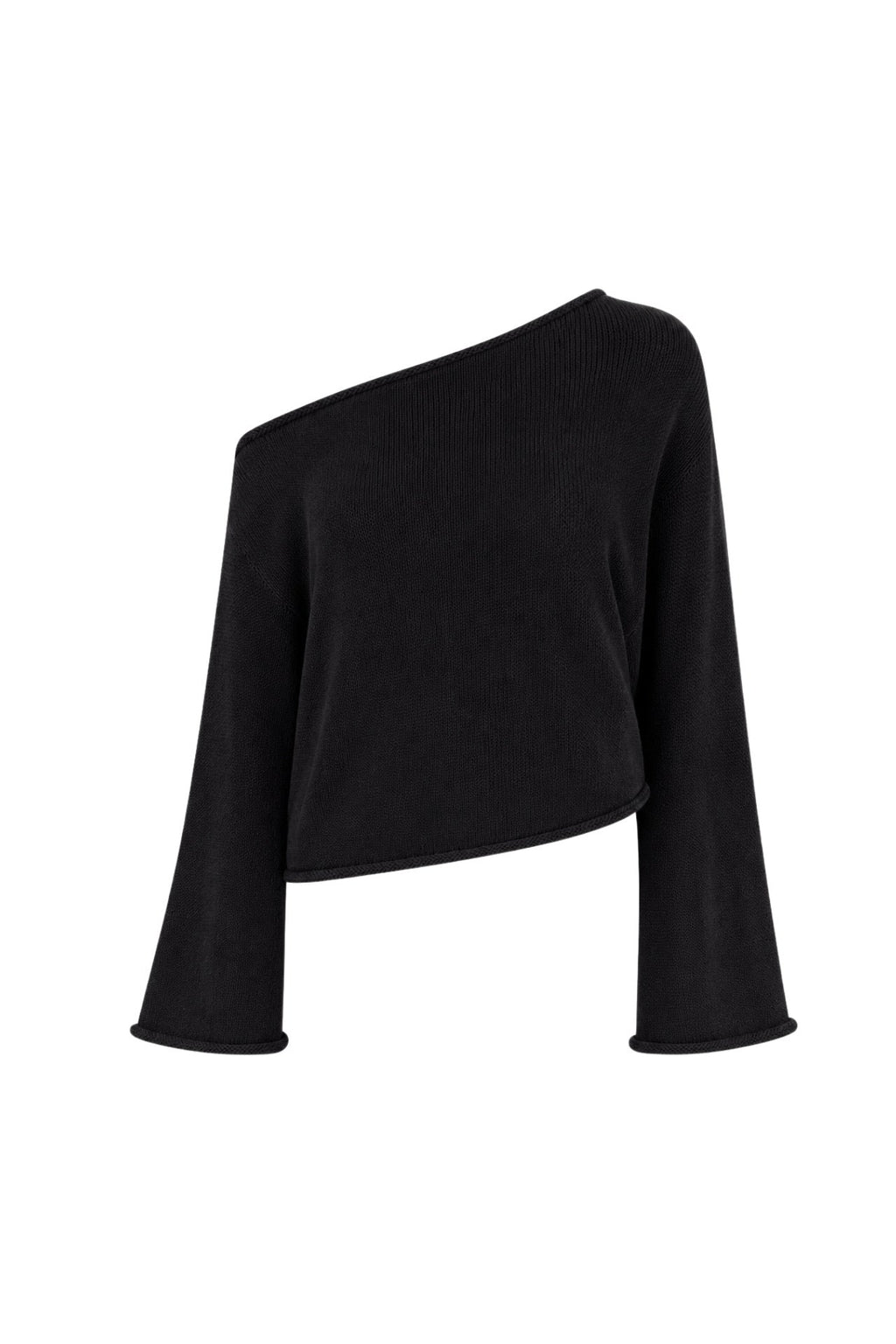 Off Shoulder Thin Black Knitwear Blouse