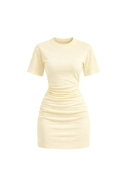 Yellow Mini Dress with Shirred Waist