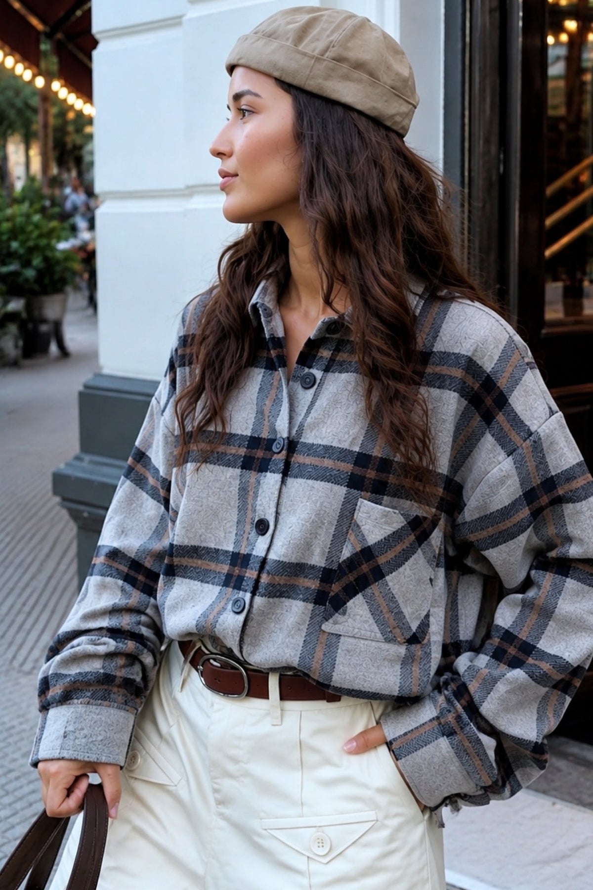 Basic Oversized Gray Plaid Shirt