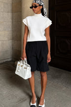 Turtleneck Sleeve Detail Textured Ecru Blouse