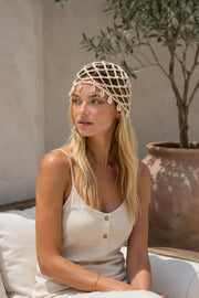 Knitted Pattern Accessory Detail Ecru Knit Cap