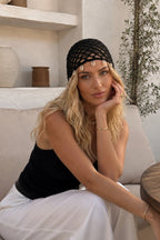 Knit Pattern Accessory Detail Black Knit Cap