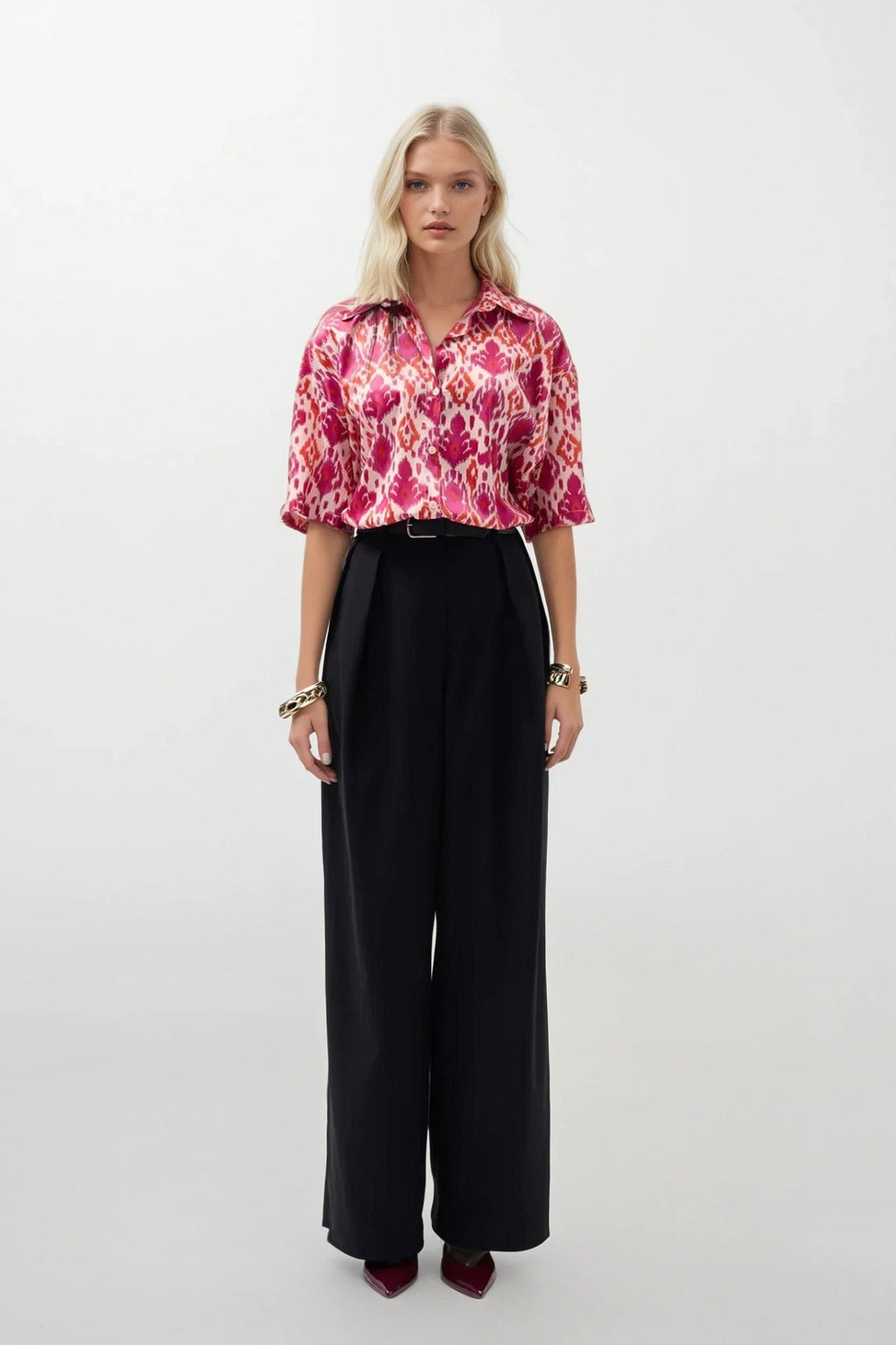 Patterned Satin Pink Shirt