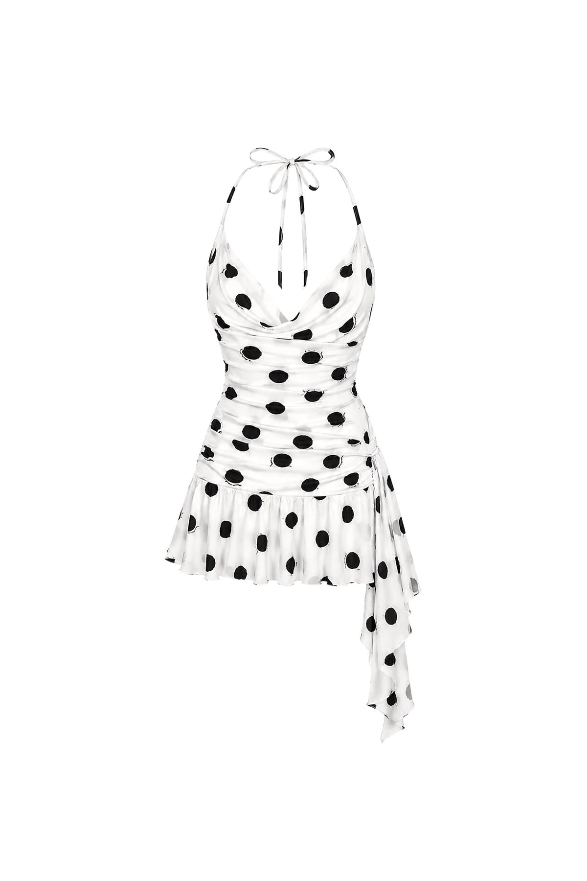 White Polka Dot Cowl Neck Mini Dress