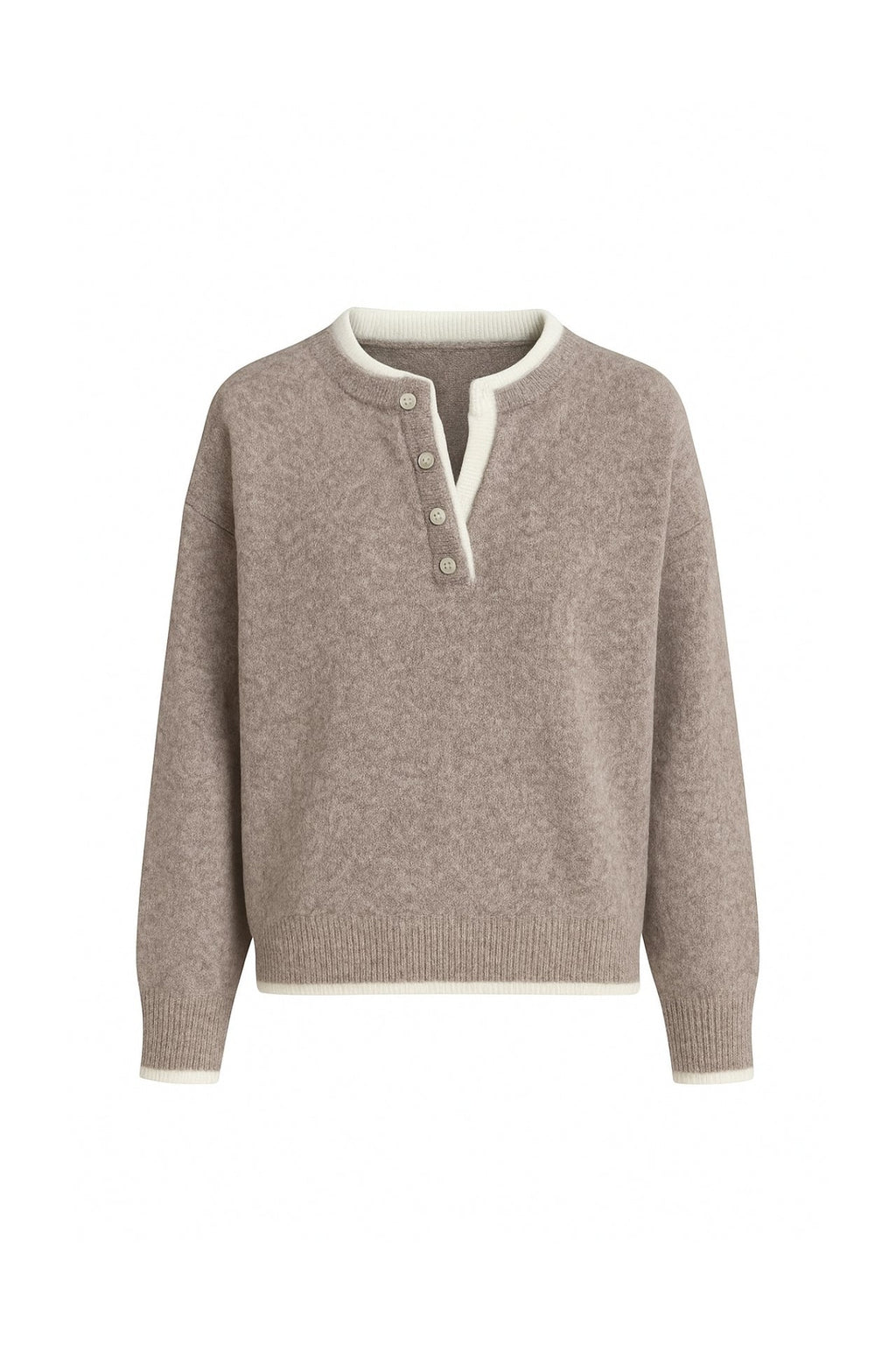 Button Detail Basic Beige Knit Sweater