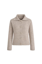 Polo Collar Button Detail Beige Knit Cardigan
