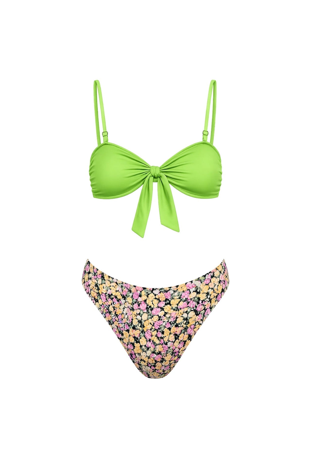 Bow Detail Floral Green Bikini Set