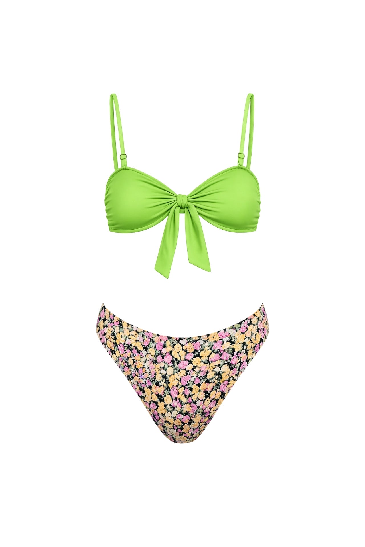 Bow Detail Floral Green Bikini Set