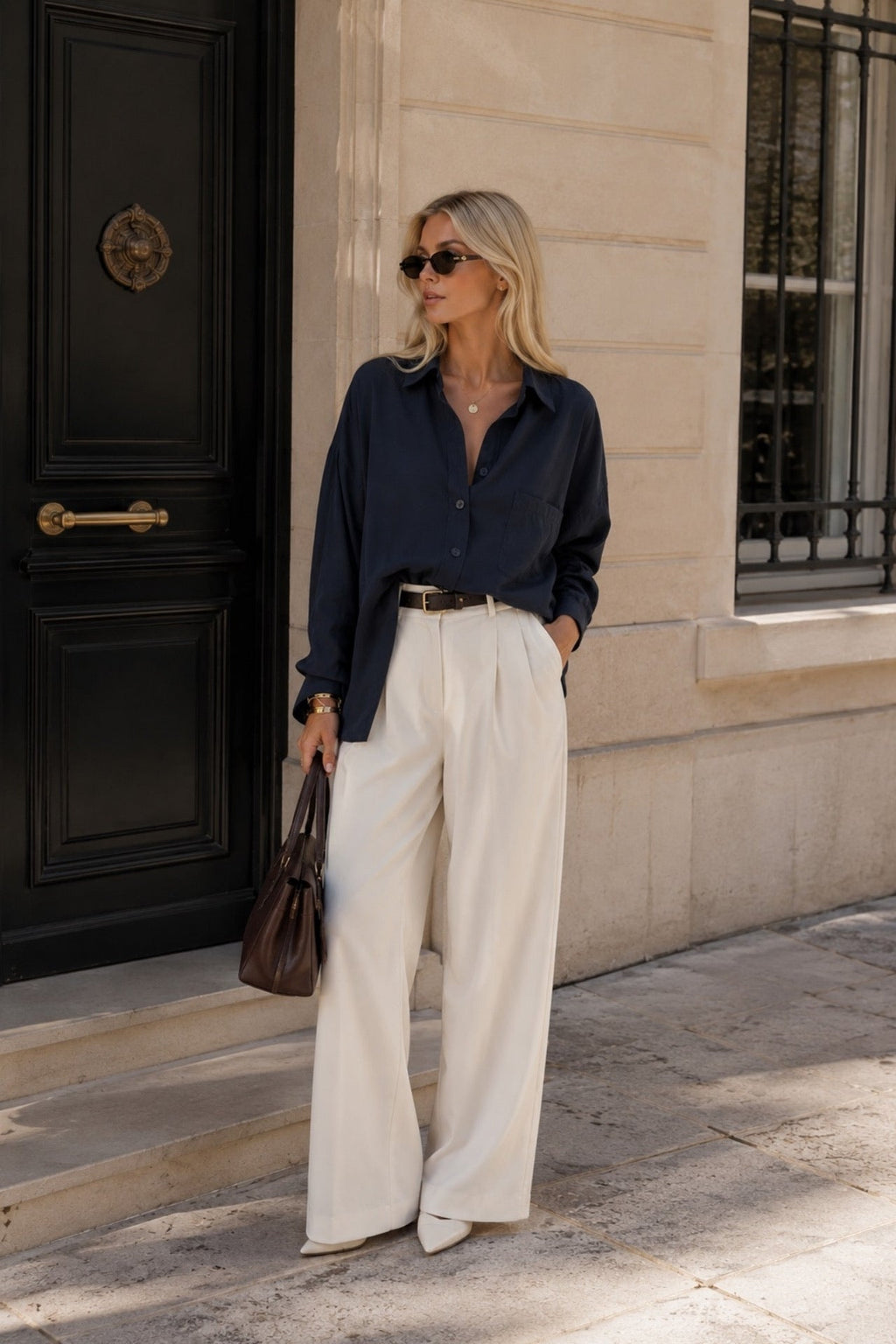Cep Detay Basic Oversize Navy Shirt