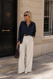 Pocket Detail Basic Oversized Navy Blue Shirt