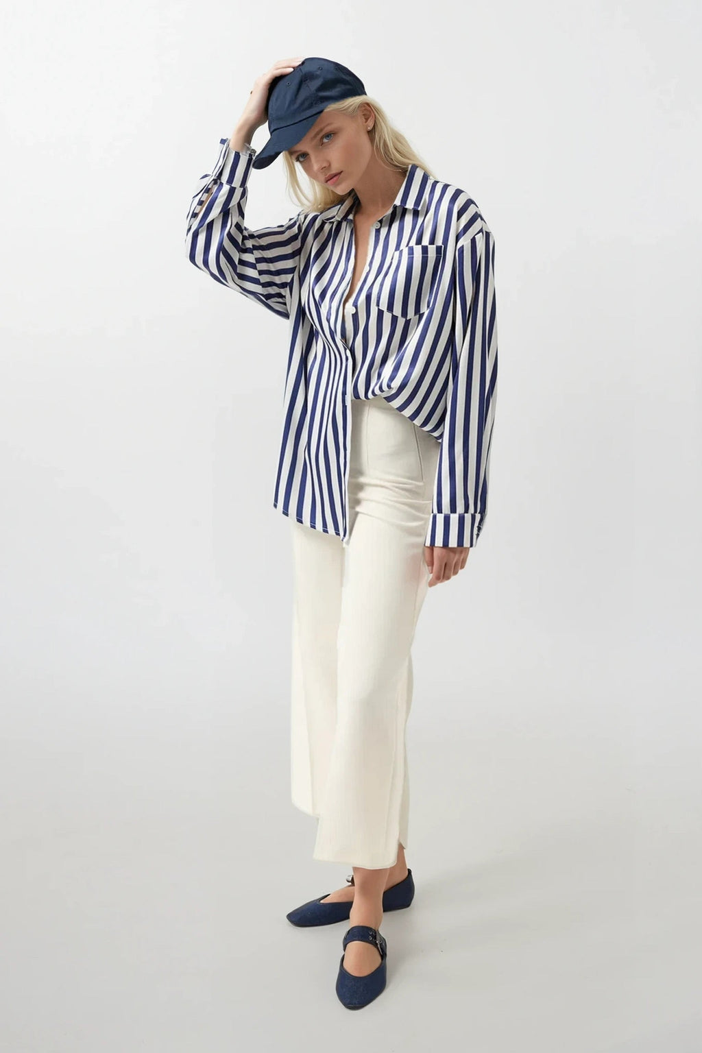 Striped Satin Navy Shirt