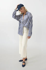 Striped Satin Navy Blue Shirt