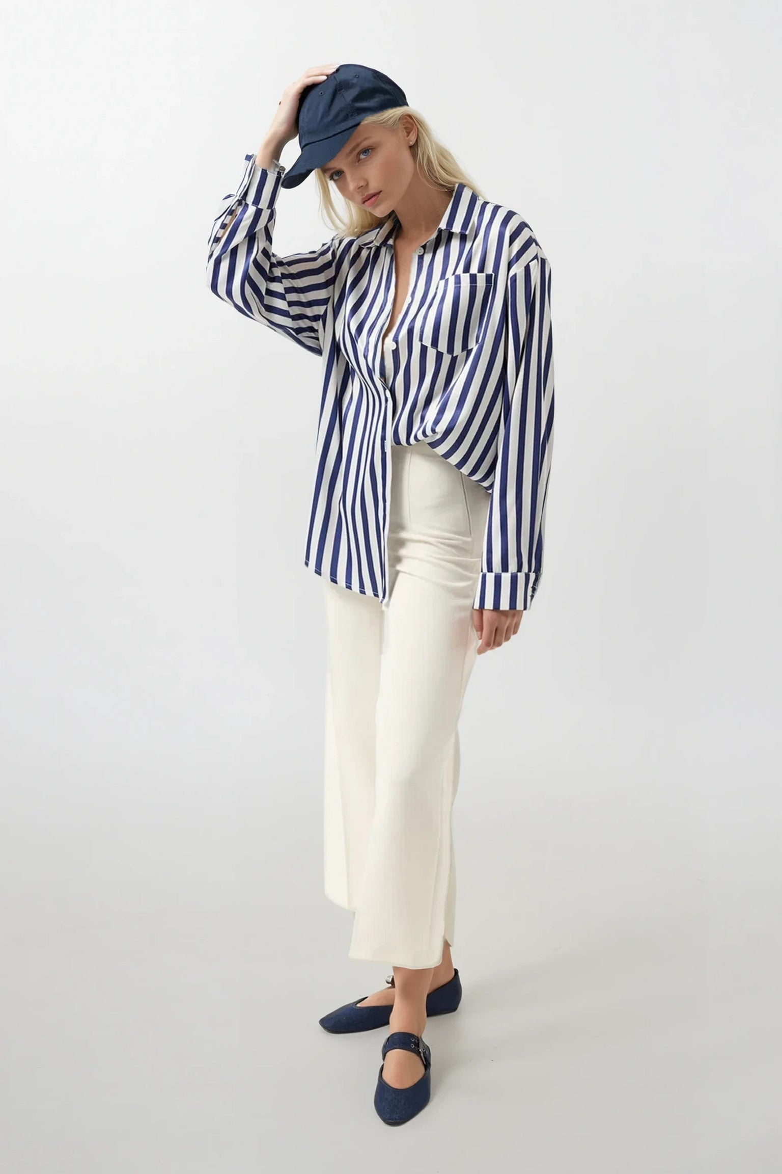Striped Satin Navy Shirt