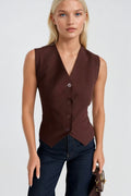 Welt Pocket Buttoned Brown Vest