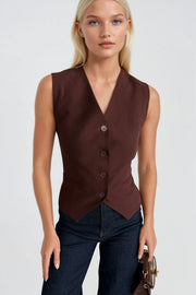 Flato Pocket Buttoned Brown Vest