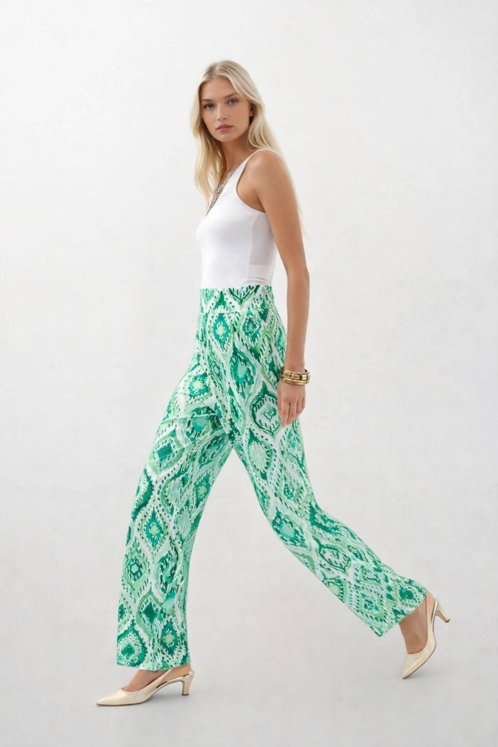 Patterned Satin Green Pants
