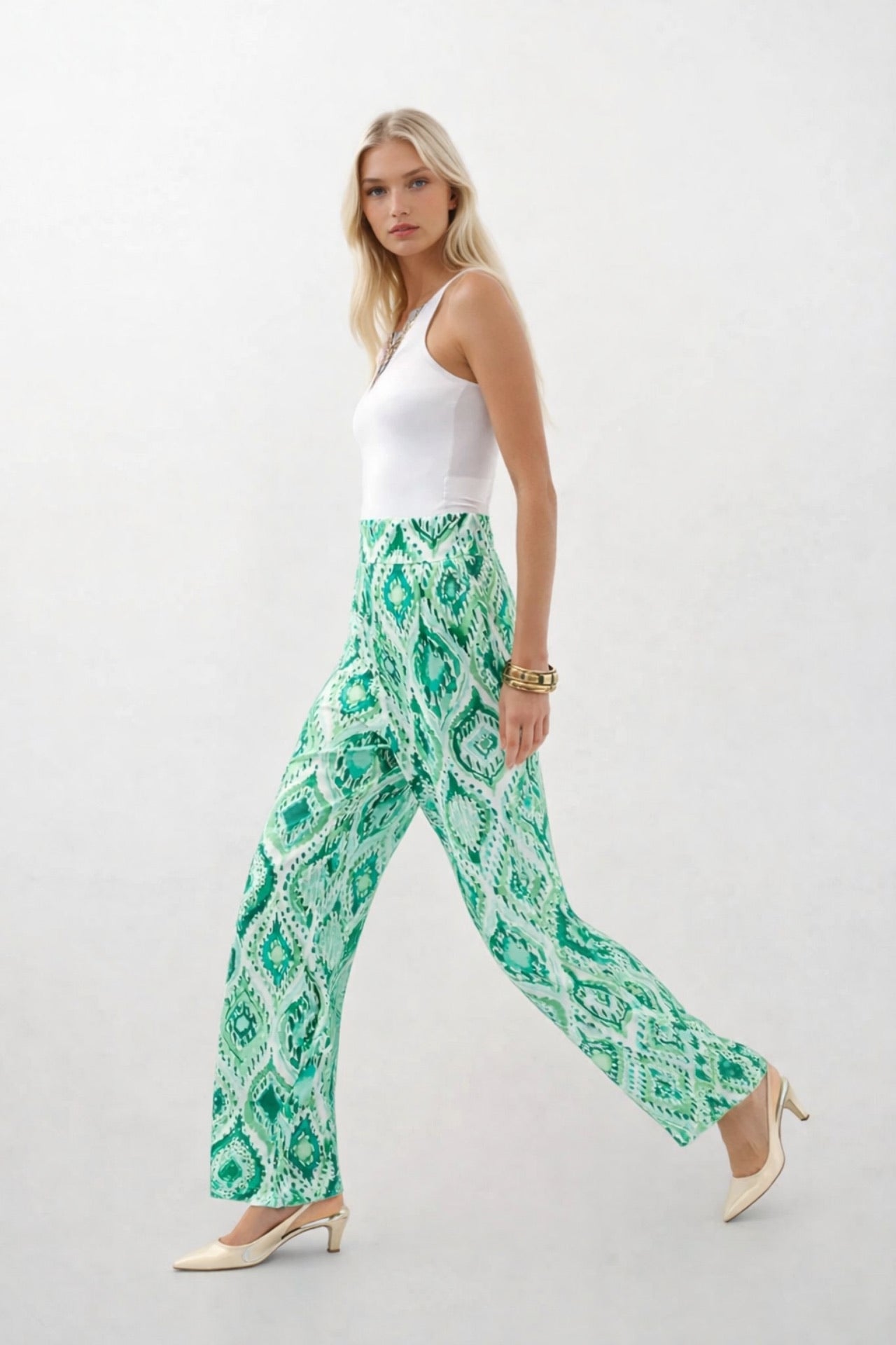 Patterned Satin Green Pants