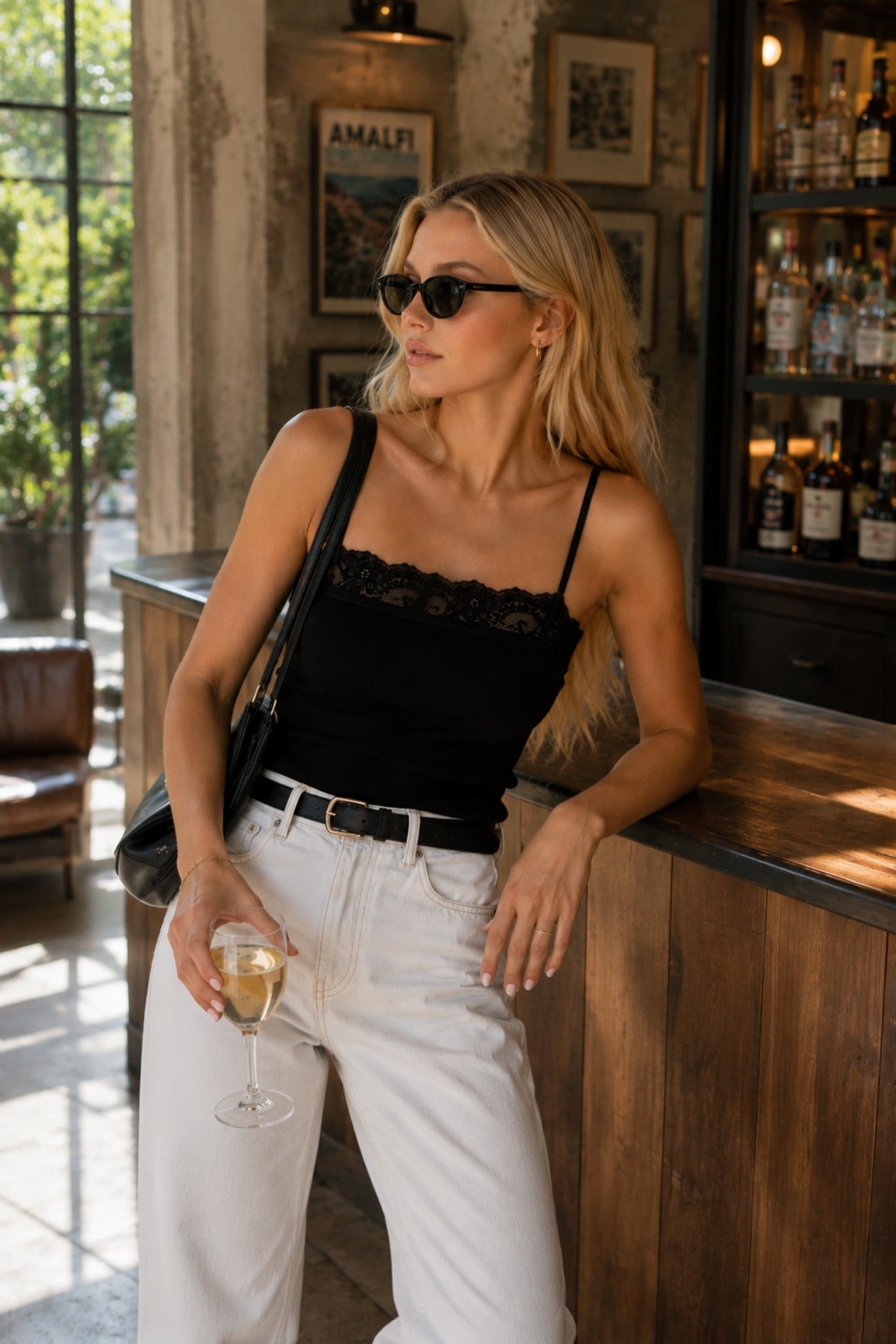 Strappy Lace Detail Black Knitted Blouse