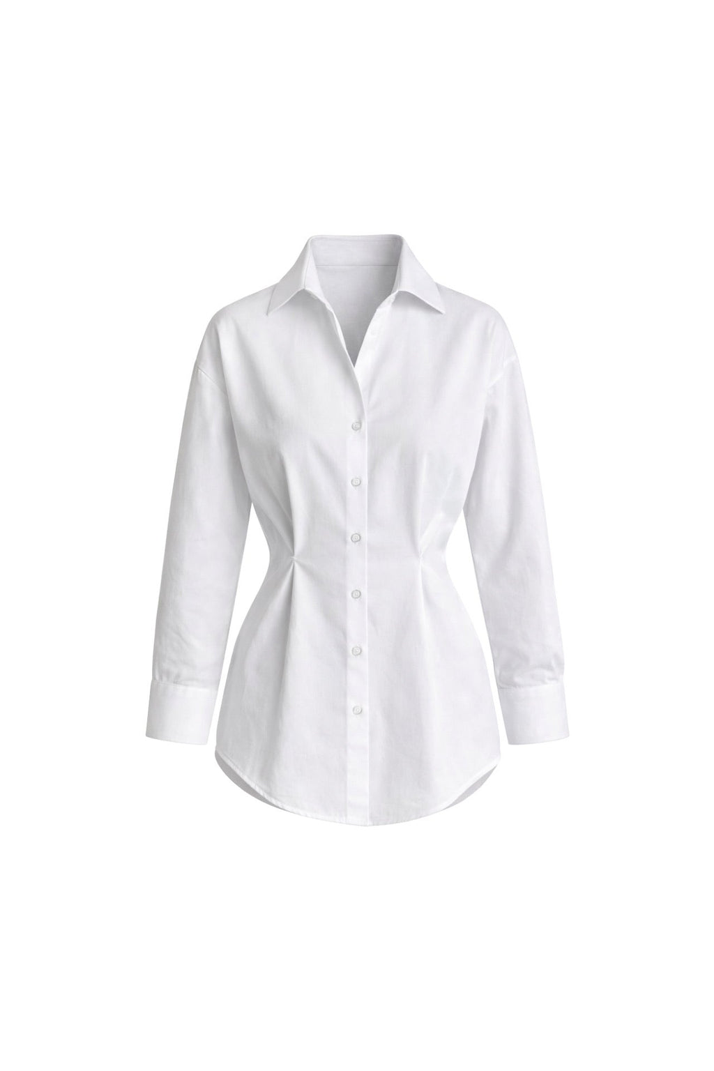 Button Detail Waist-Fitted White Shirt