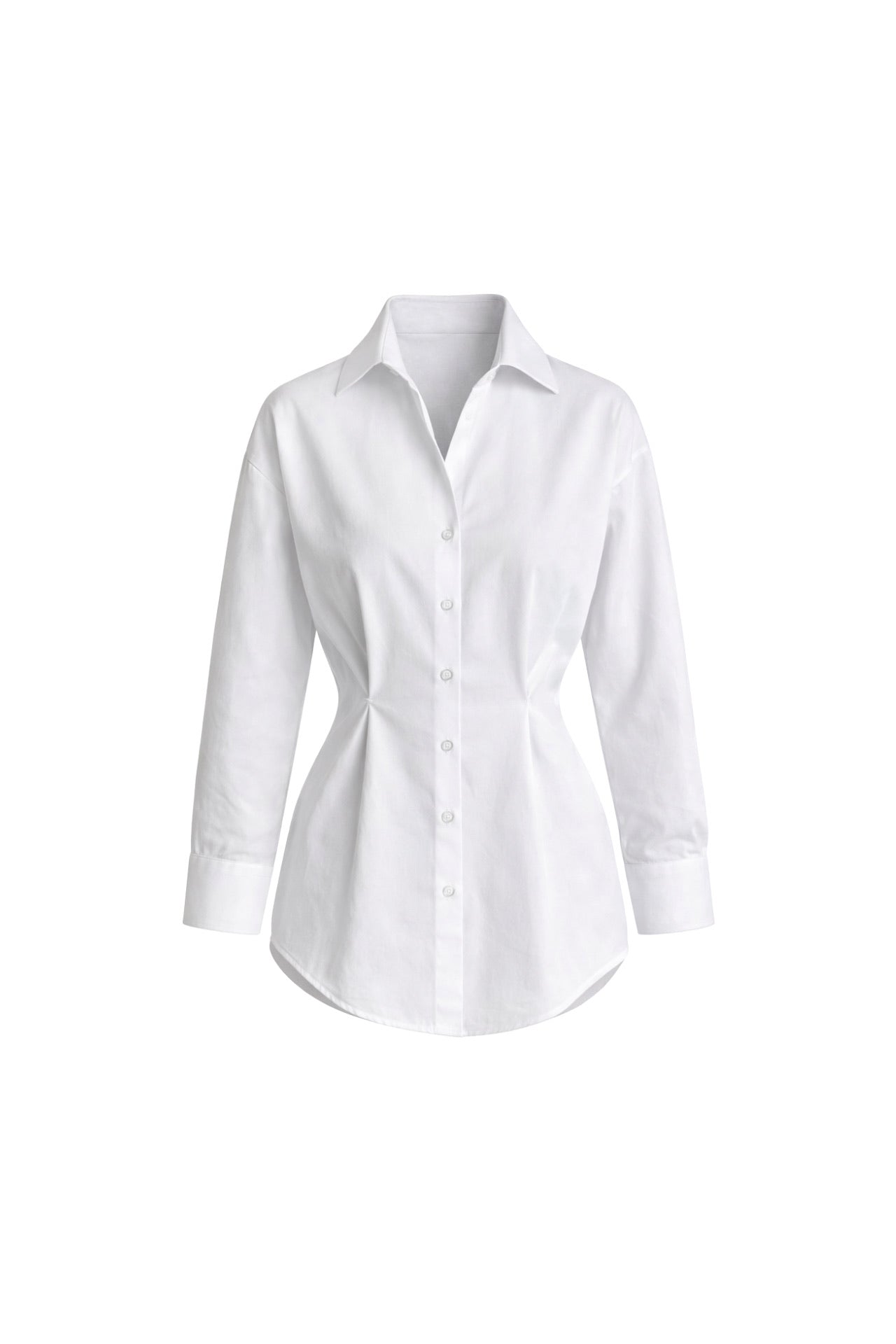 Button Detail Waist-Fitted White Shirt