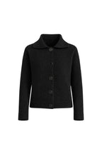 Polo Collar Button Detail Black Knit Cardigan