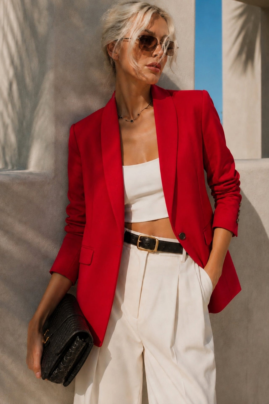 Shawl Collar Lined Red Blazer Jacket