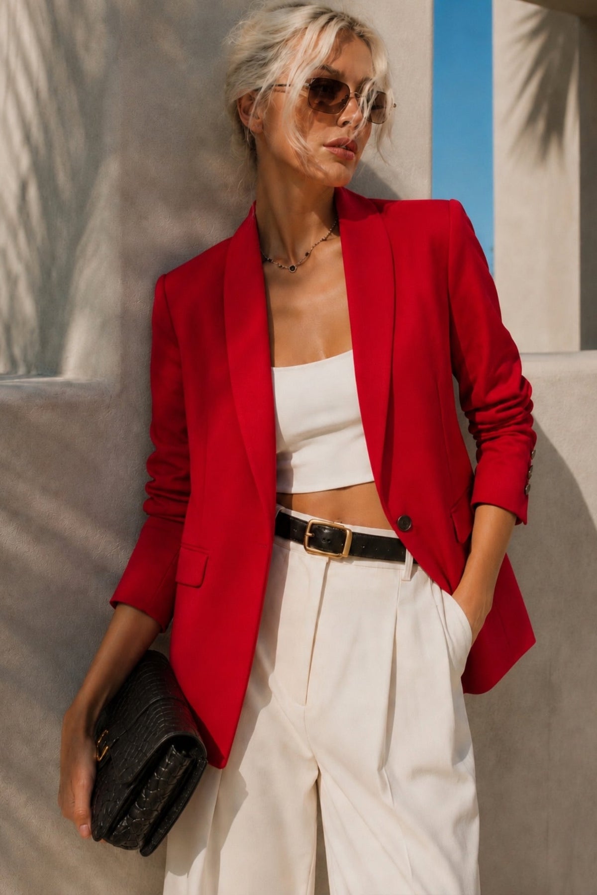 Shawl Collar Lined Red Blazer Jacket