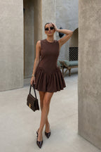 Sleeveless Balon Brown Mini Elbise