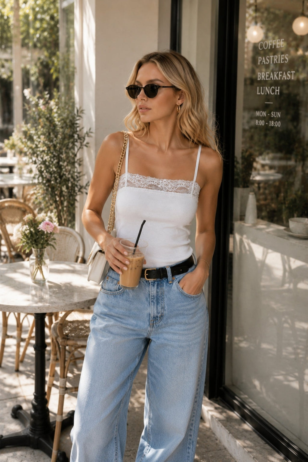Strappy Lace Detail White Knitwear Blouse