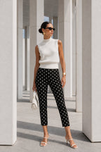 Puantiye Pattern Black Kapri Trousers