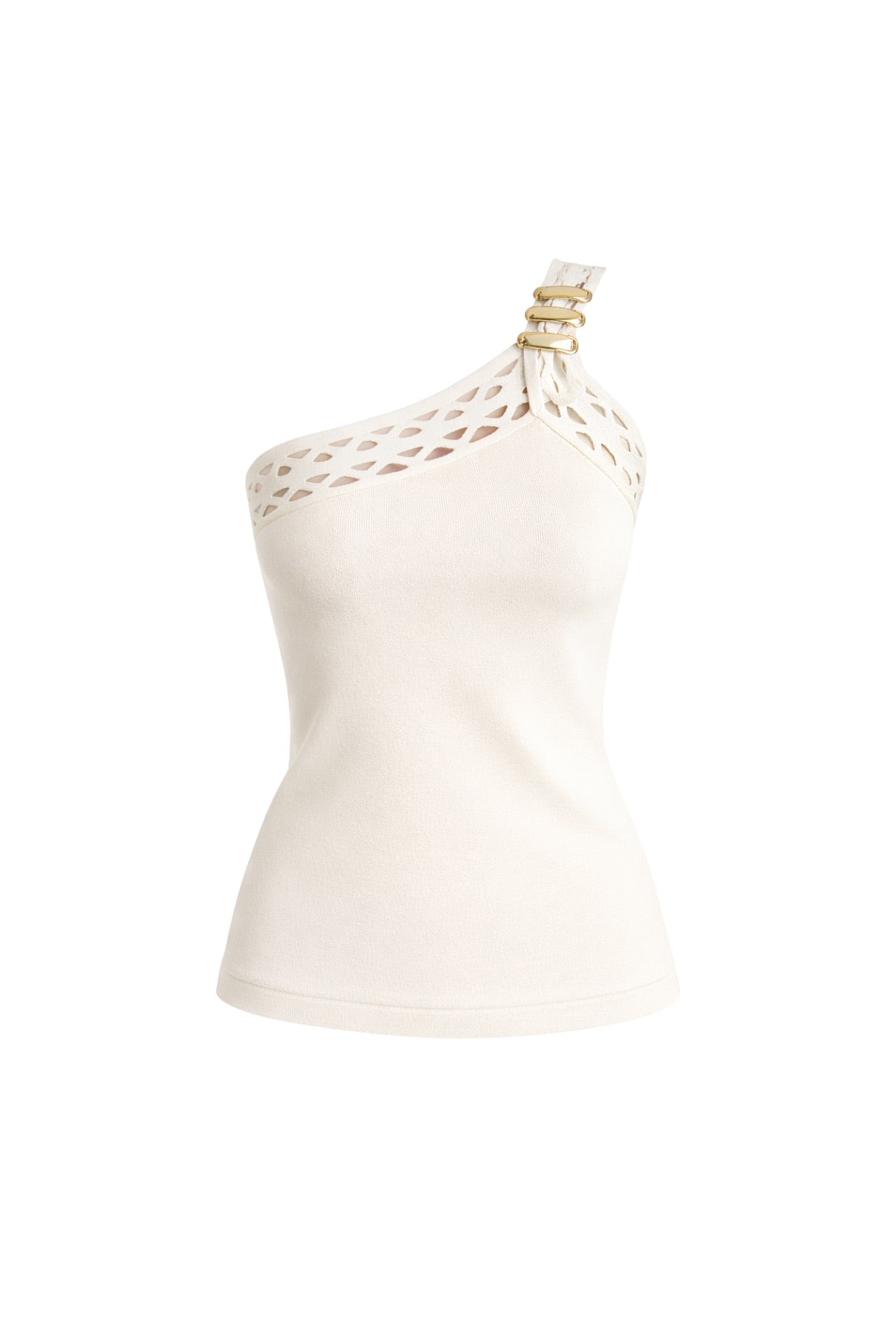 One-Shoulder Open Detail Ecru Knit Blouse