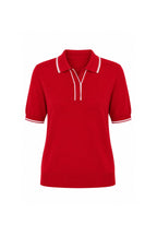 Stripe Detail Polo Neck Buttoned Red Knitted Blouse