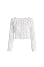 Boat Neck Open-Knit White Knit Blouse