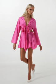 Fuchsia Flared Skirt with Elastic Waist