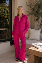 Pocket Fuchsia Shirt Trousers Two Piece Set