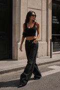 Stone Detail High Waist Black Jeans