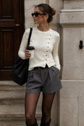 Asimetrik Button Detail Long Sleeve White Knit Blouse