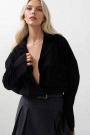 Black Shirt with Jacket Collar Pocket