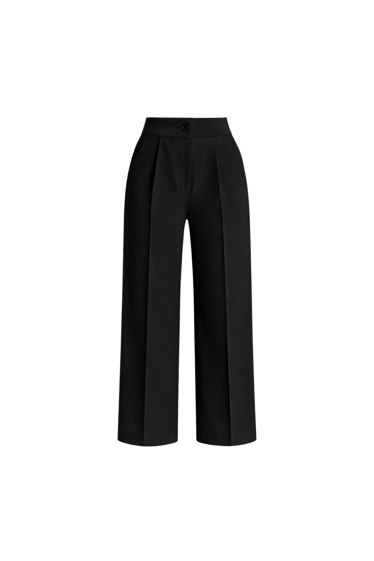 Button Detail Basic Black Palazzo Pants