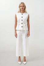 Sash Detail Woven White Vest